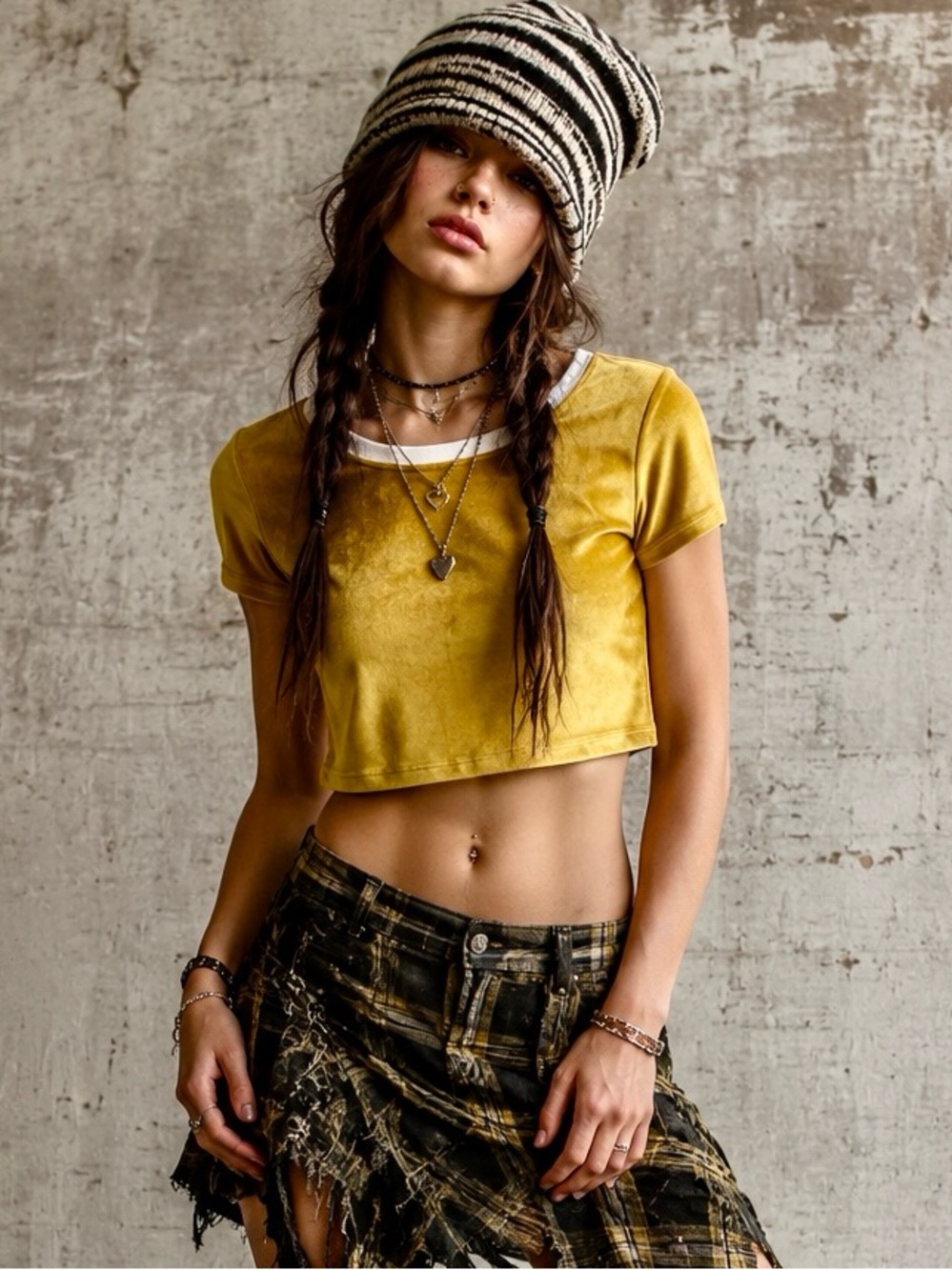 Urban Outfitters Mustard Velvet Crop Top with White Trim Size S-P